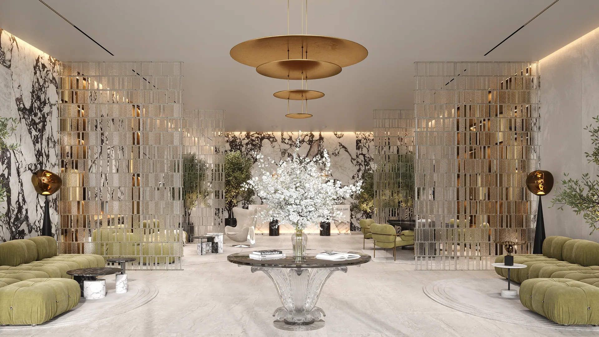Villa del GAVI, Lobby z trawertynu